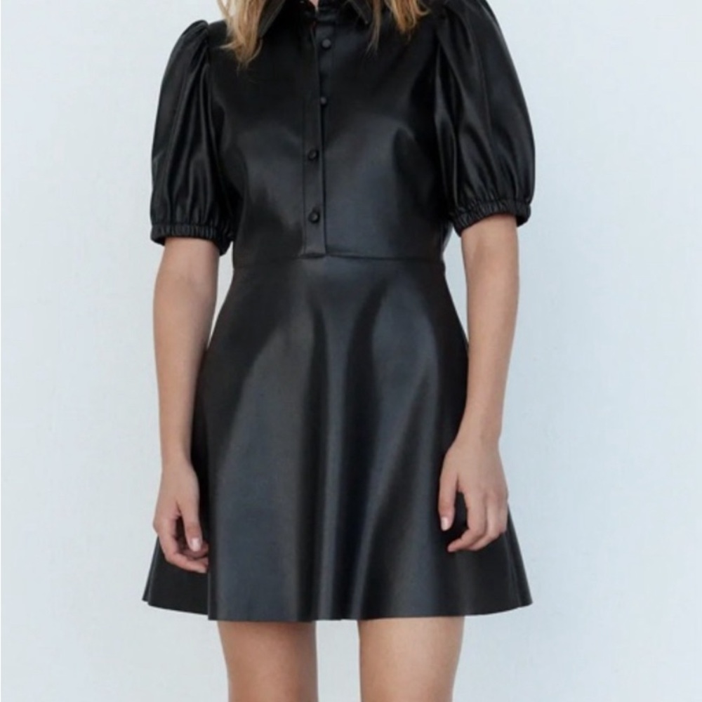 Zara Faux Leather Black Leather Dress. Size Medium.